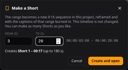 The Make a Short dialog