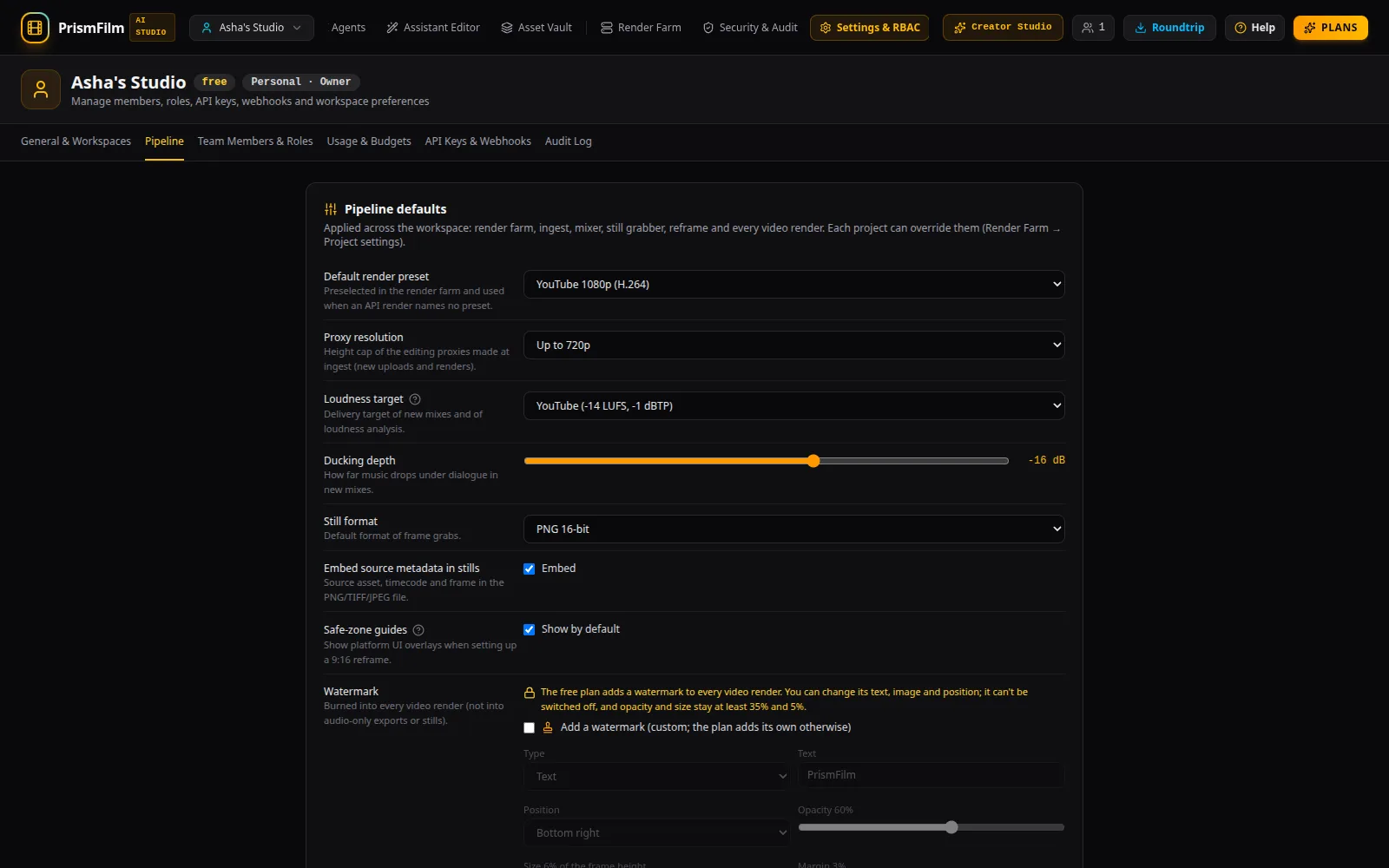Pipeline defaults