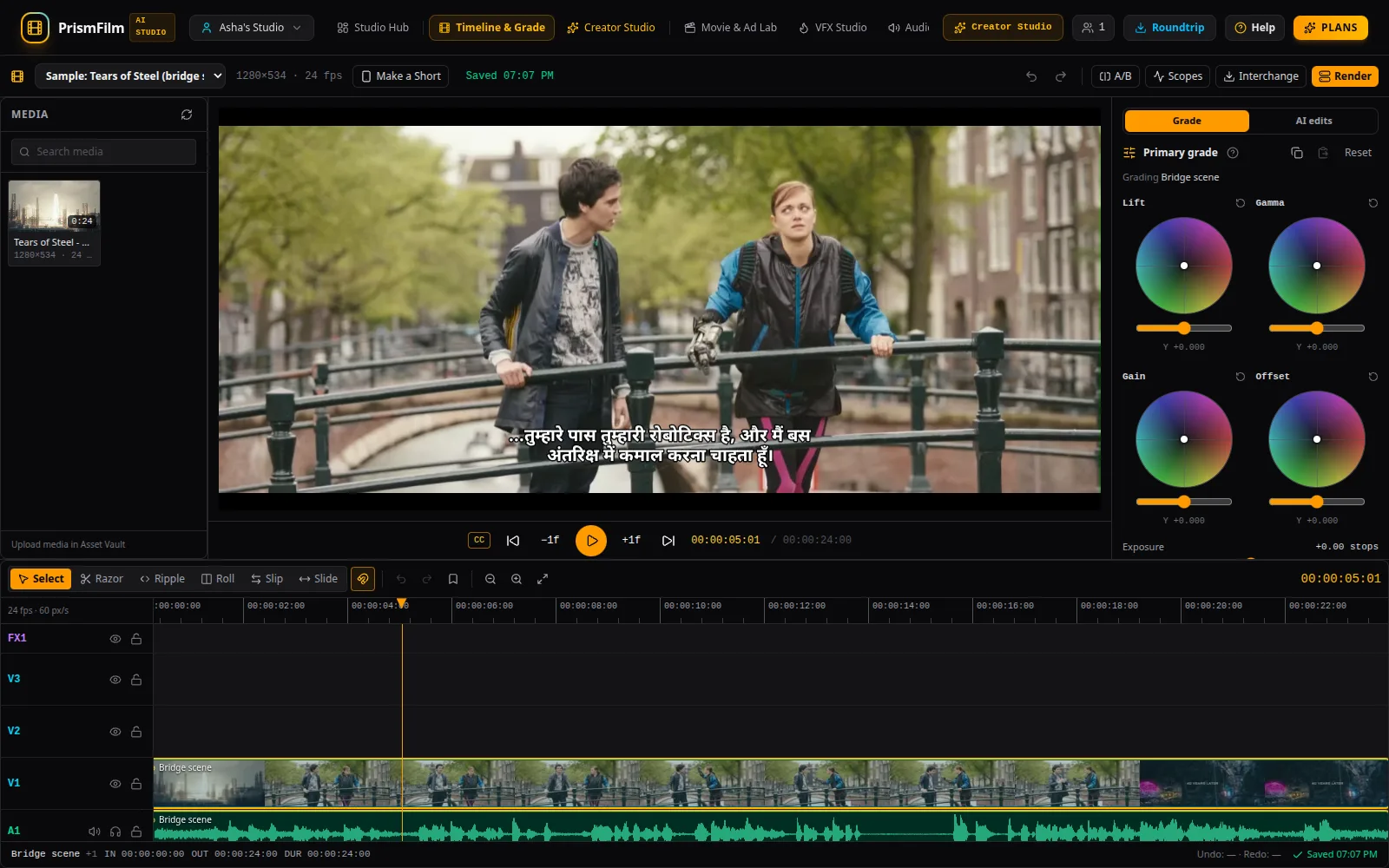 Timeline & Grade with the sample project