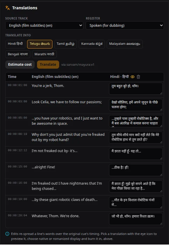 Translations side by side