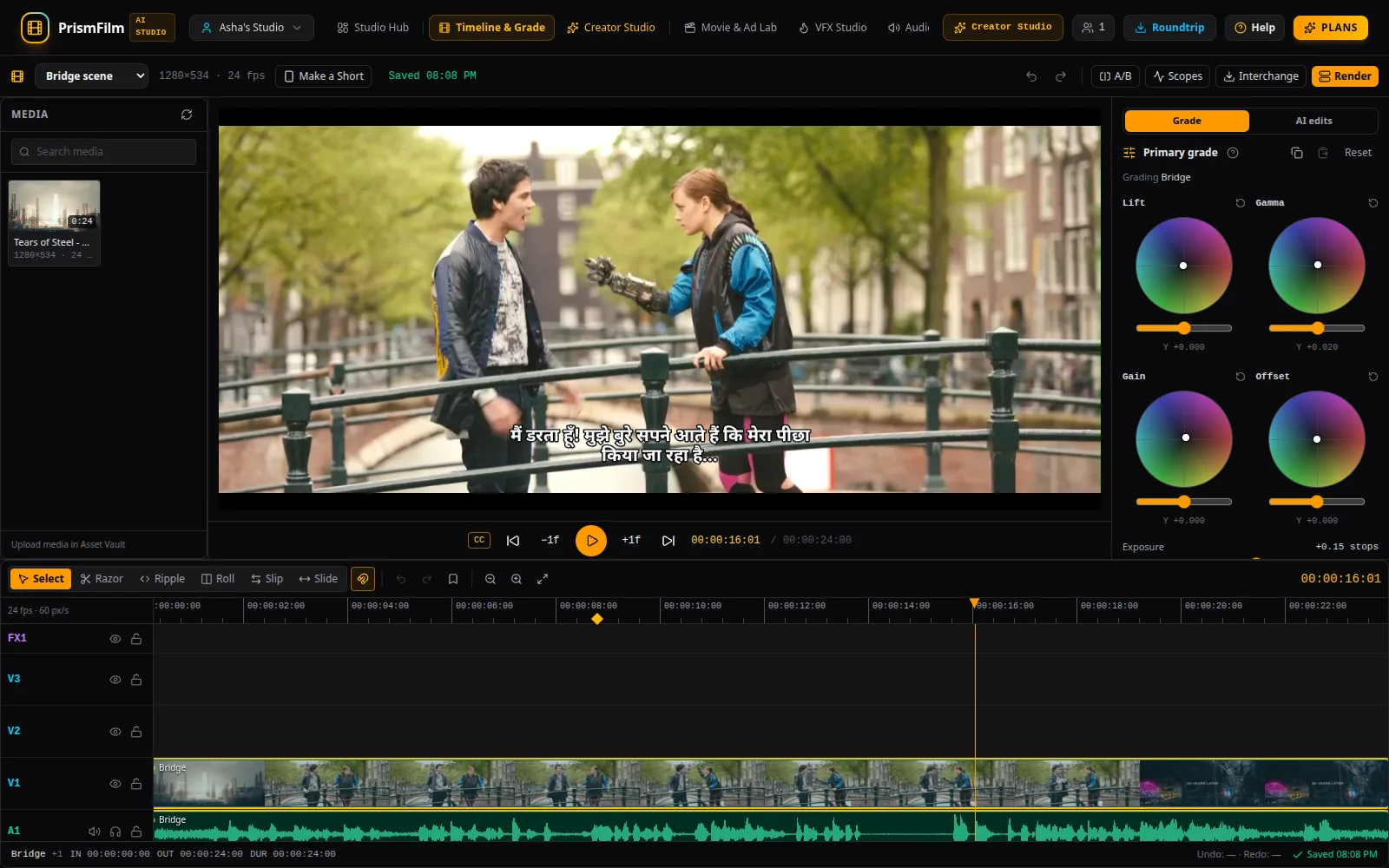 The PrismFilm AI Studio editor